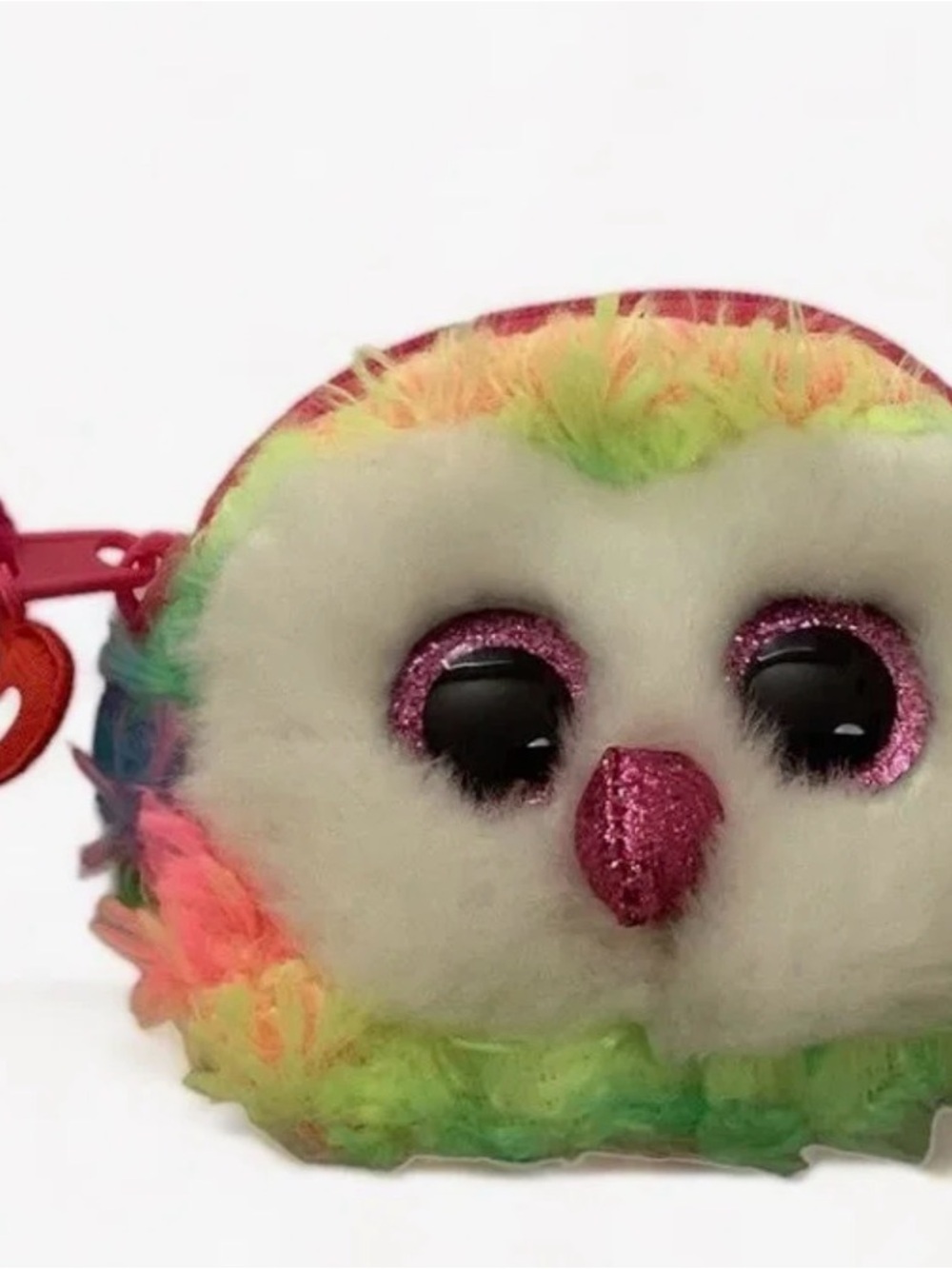 Ty Rainbow Plush Owl Coin Purse - Pink Glitter Eyes & Beak